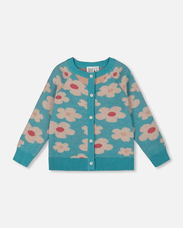 Deux Par Deux Girls Knit Cardigan   H20GT31-282   Blue Turquoise