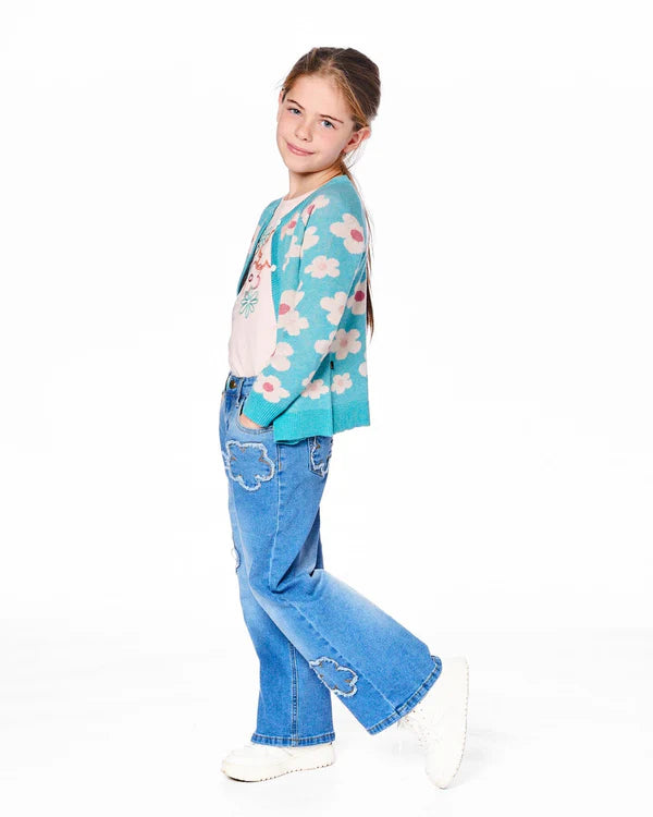 Deux Par Deux Girls Knit Cardigan   H20GT31-282   Blue Turquoise