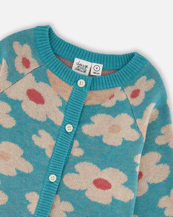 Deux Par Deux Girls Knit Cardigan   H20GT31-282   Blue Turquoise