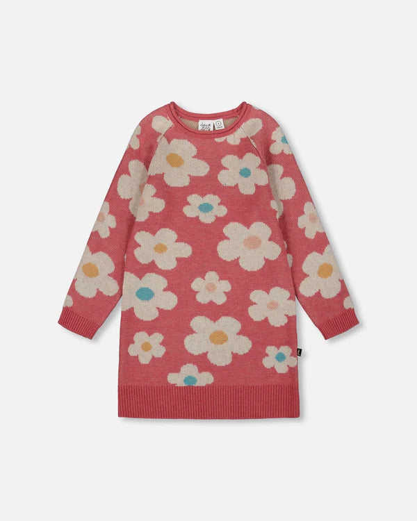 Deux Par Deux Girls Knit Jacquard Dress   H20GT89   Brown With Multi Colors