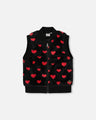 Deux Par Deux Girls Faux Fur Vest   H20H30   Black Fur With Hearts