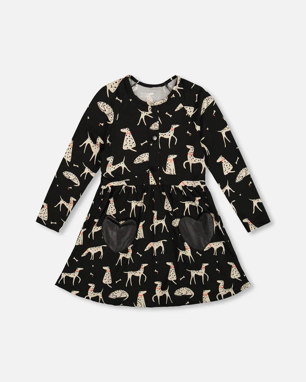 Deux Par Deux Henley Style Jersey Dress   H20H87   Printed Dalmation **