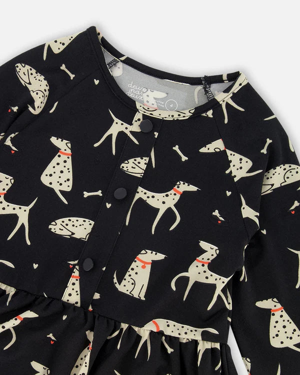 Deux Par Deux Henley Style Jersey Dress   H20H87   Printed Dalmation **