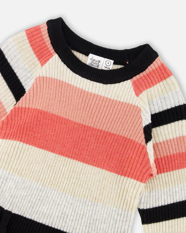 Deux Par Deux Girls Knit Dress   H20HT85-000   Multicolor Stripe **