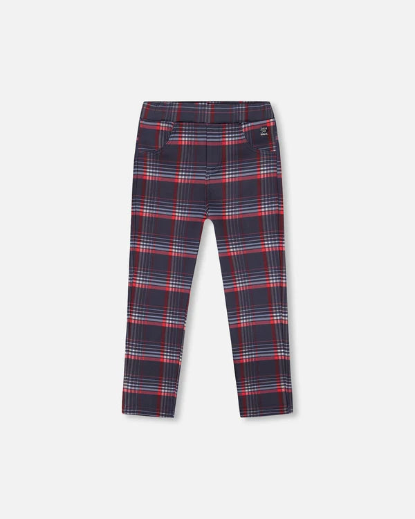 Deux Par Deux Girls Milano Treggings    H20I20    Navy/Red Printed Plaid