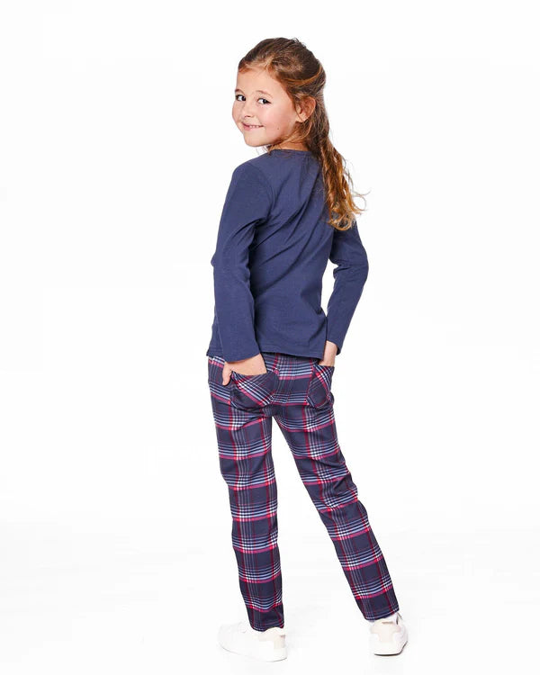Deux Par Deux Girls Milano Treggings    H20I20    Navy/Red Printed Plaid **