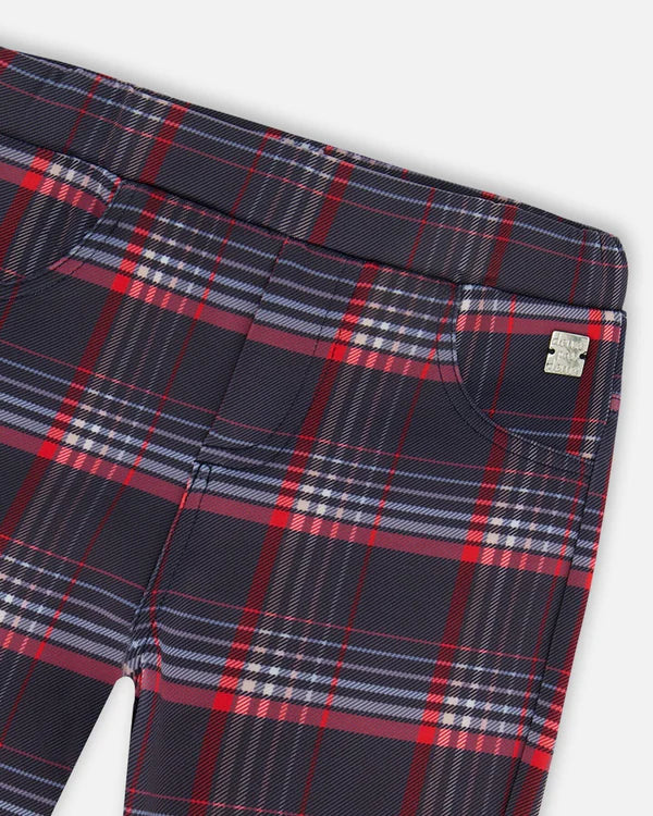 Deux Par Deux Girls Milano Treggings    H20I20    Navy/Red Printed Plaid **