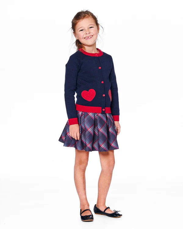 Deux Par Deux Girls Pleated Milano Skirt   H20I80   Navy/Red Printed Plaid **