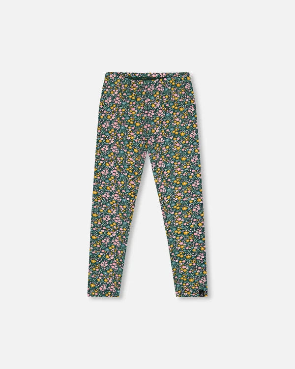 Deux Par Deux Girls Leggings    H20J60    Printed Flowers on Dark Green