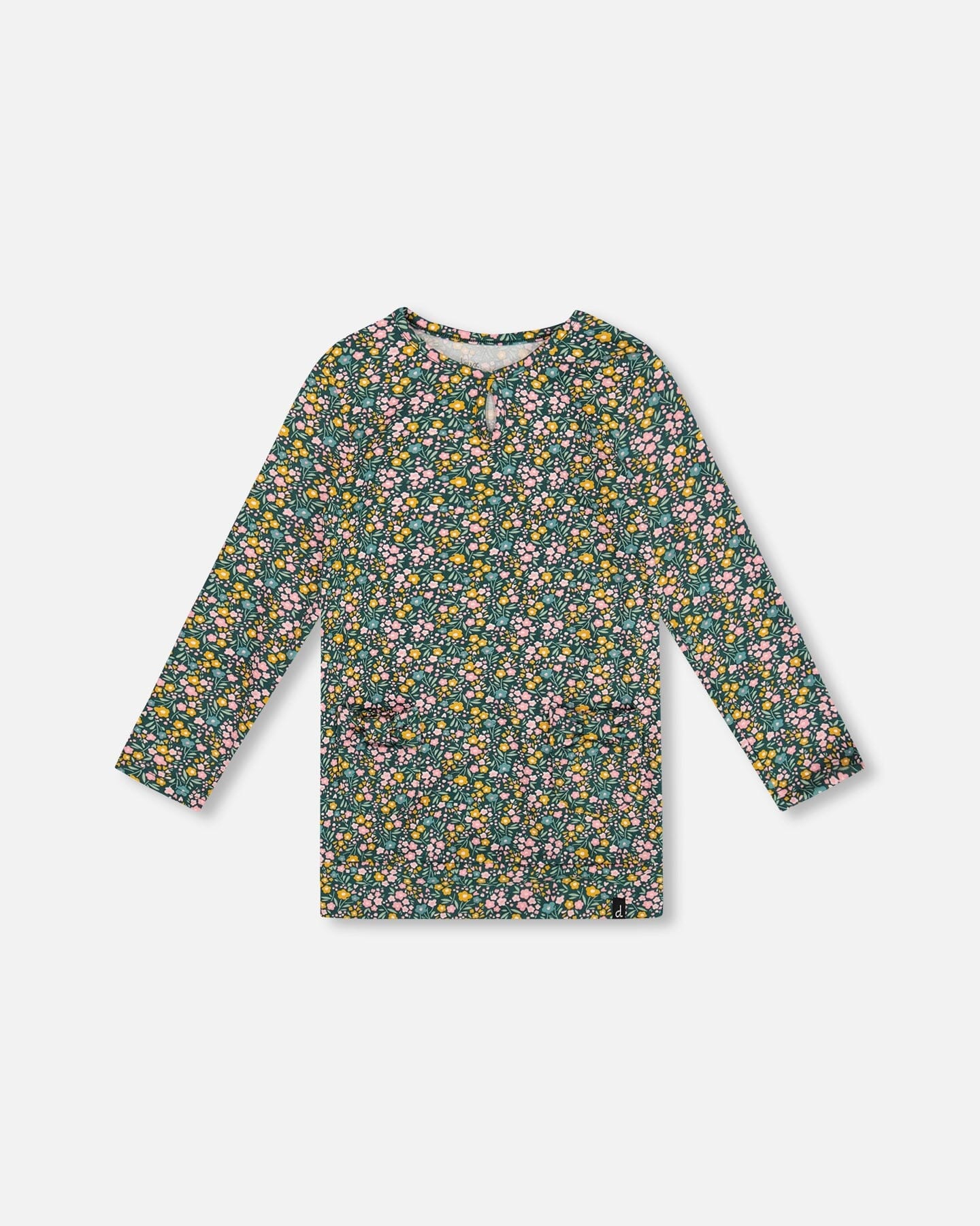Deux Par Deux Girls Tunic   H20J77   Printed Flowers on Dark Green