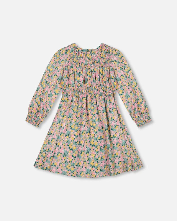 Deux par Deux Girls Smocked Dress  H20J87   Green Flower Print