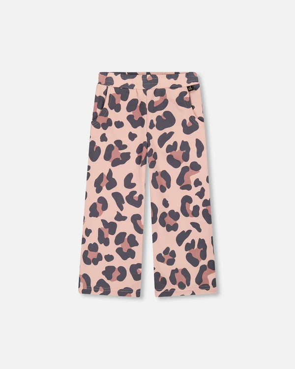 Deux Par Deux Girls Wide Leg Sweatpant   H20K21   Printed Leopard