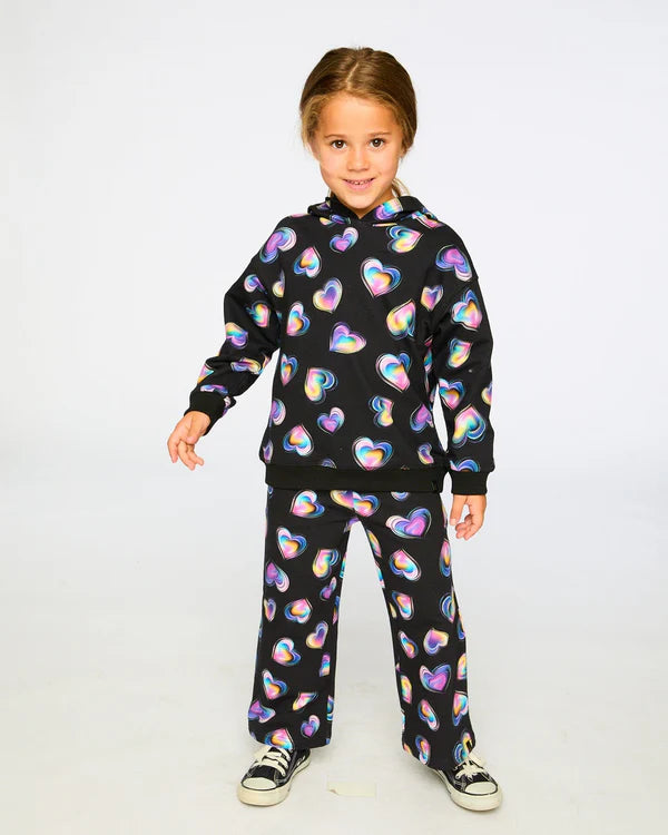 Deux Par Deux Girls Wide Leg Fleece Pants   H20N21   Multicolor Hearts