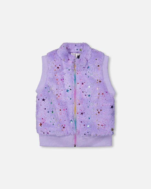 Deux Par Deux Girls Fur Zippered Vest   H20N30   Lavender
