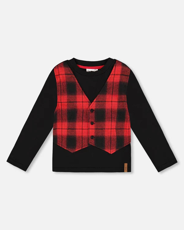 Deux Par Deux Boys Long Sleeve Tee With Vest  H20OB66 Buffalo Plaid **