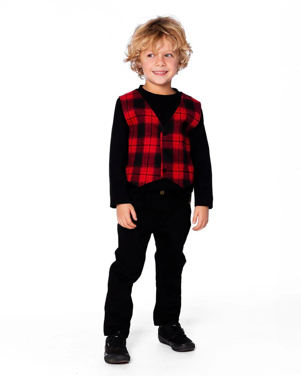Deux Par Deux Boys Long Sleeve Tee With Vest  H20OB66 Buffalo Plaid **