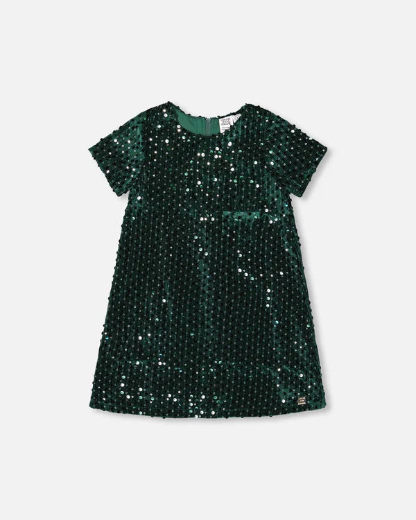 Deux Par Deux Girls Dress With Sequins    H20OG85-393   June Bug **