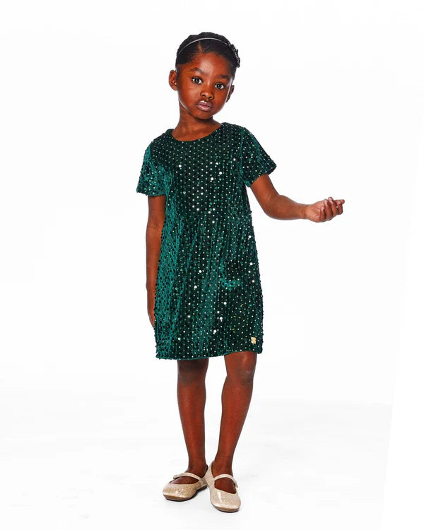 Deux Par Deux Girls Dress With Sequins    H20OG85-393   June Bug **