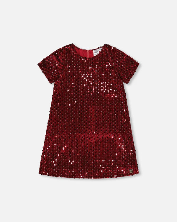 Deux Par Deux Girls Velvet Dress   H20OG85   Rumba Red **