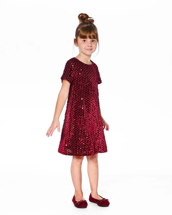 Deux Par Deux Girls Velvet Dress   H20OG85   Rumba Red **