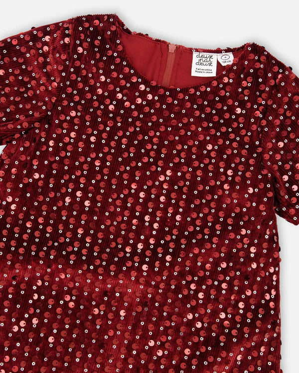 Deux Par Deux Girls Velvet Dress   H20OG85   Rumba Red **