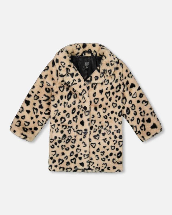 Deux Par Deux Girls Long Coat   H20Q53  Animal Print