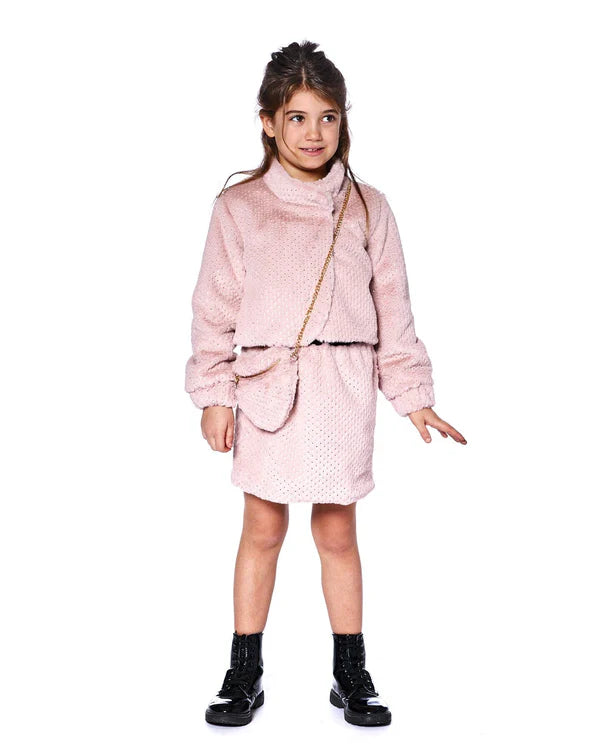 Deux Par Deux Girls Faux Fur Skirt   H20Q80   Silver Pink **