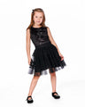 Deux Par Deux Girls Velour and Mesh Dress H20Q85  Black