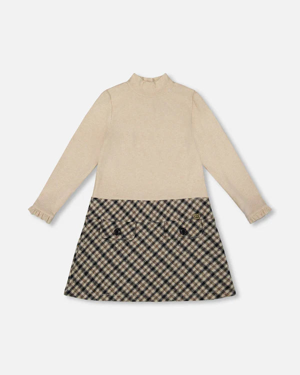 Deux Par Deux Girls Dress Mock Neck Style   H20Q87-193   Oatmeal **