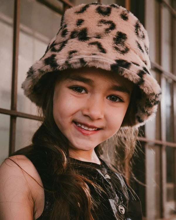Deux Par Deux Girls Faux Fur Bucket Hat   H20QH   Animal Print **
