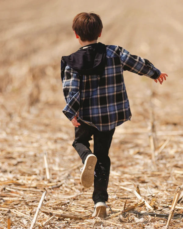 Deux Par Deux Boys Flannel Shirt w/Jersey Hood   H20U14   Blue & Black Plaid **
