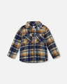 Deux Par Deux Boys Overshirt With Zipper & Pockets   H20U17   Navy & Brown Plaid