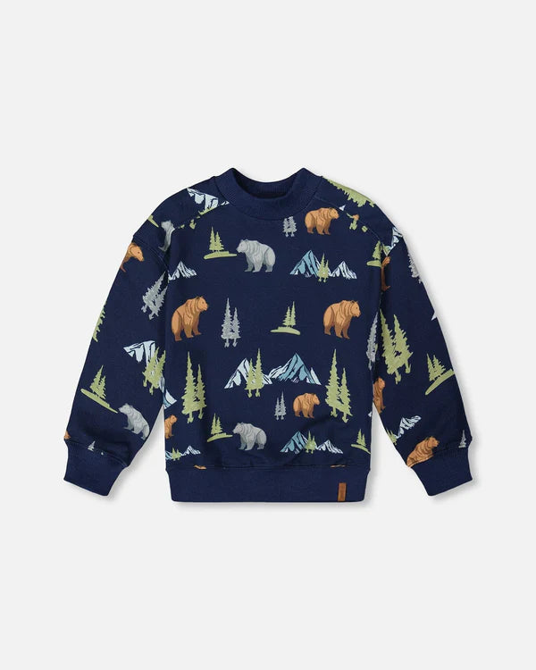 Deux Par Deux Boys Fleece Sweatshirt   H20U37-030   Printed Navy Bears