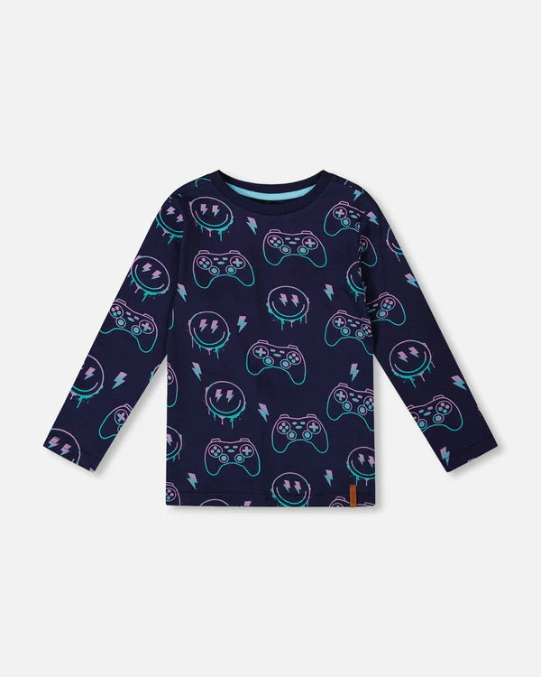 Deux Par Deux Boys Printed Tee   H20U71-481   Peacoat **
