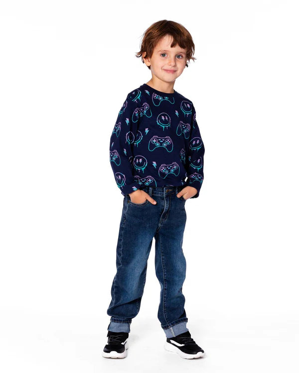 Deux Par Deux Boys Printed Tee   H20U71-481   Peacoat **