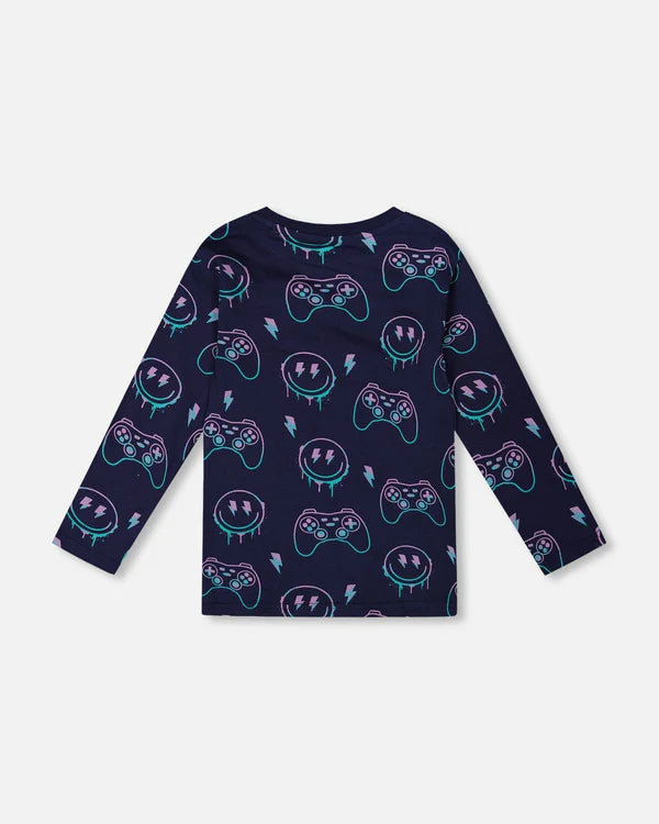 Deux Par Deux Boys Printed Tee   H20U71-481   Peacoat **