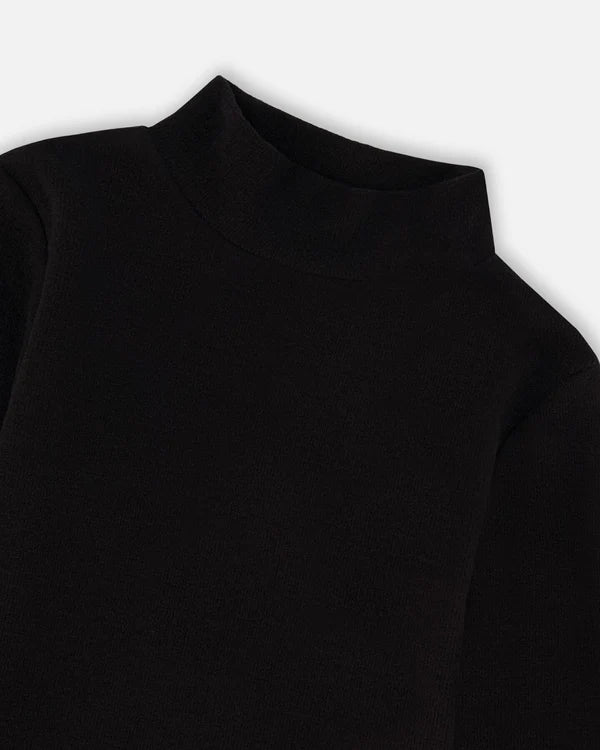 Deux Par Deux Girls Brushed Rib Mock Neck Top   H20YG71   Anthracite