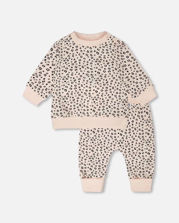 Deux Par Deux Baby Girl Top And Pant Set   H30A11   Printed Leopard Spots