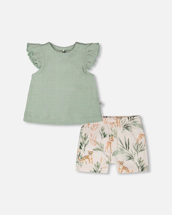 Deux Par Deux Baby Girl Top And Short Set   H30A12   Aqua Gray