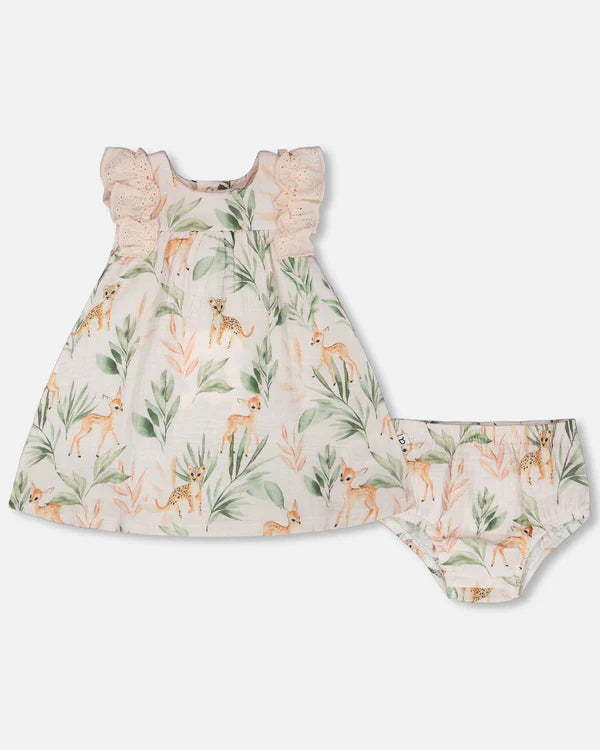Deux Par Deux Muslin Dress and Bloomer Set   H30A14   Printed Leopard Jungle