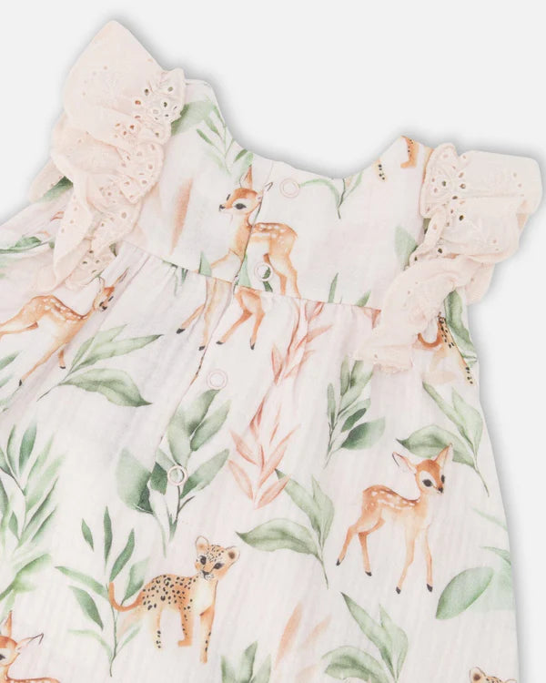 Deux Par Deux Muslin Dress and Bloomer Set   H30A14   Printed Leopard Jungle
