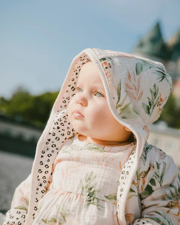 Deux Par Deux Baby Girl Reversible Hooded Jacket   H30A30   Printed Leopard Jungle
