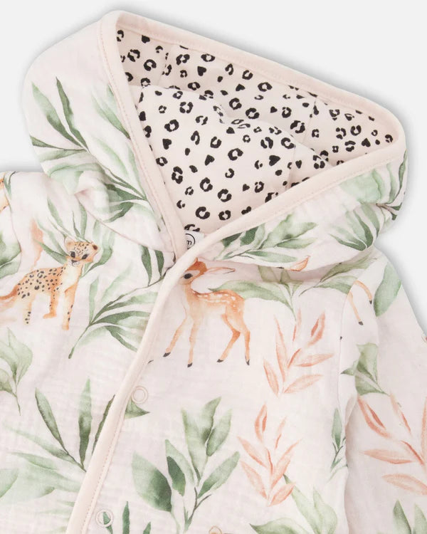 Deux Par Deux Baby Girl Reversible Hooded Jacket   H30A30   Printed Leopard Jungle