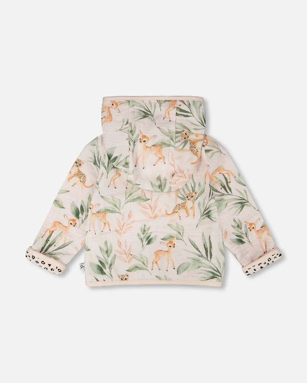 Deux Par Deux Baby Girl Reversible Hooded Jacket   H30A30   Printed Leopard Jungle