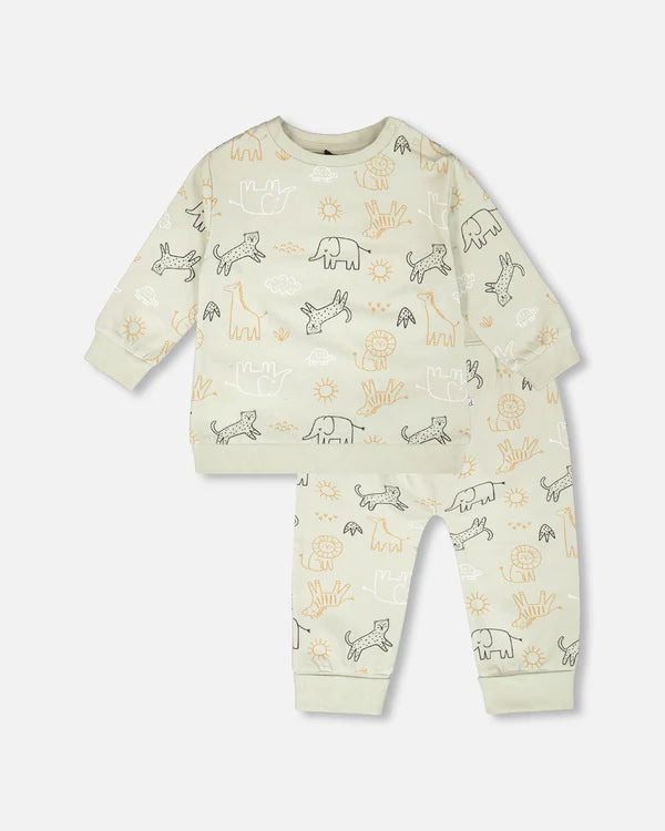 Deux Par Deux Baby Boy Top & Pant Set   H30C12   Printed Safari Animal