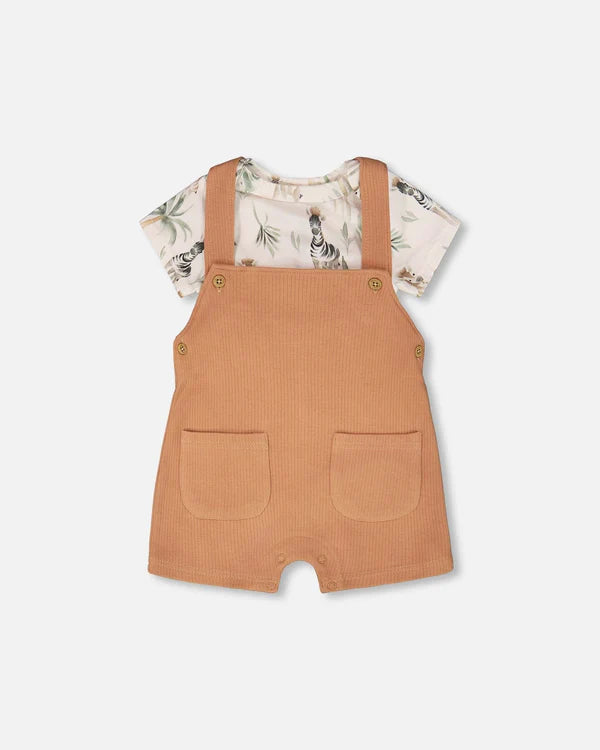 Deux Par Deux Baby Boy Onesie & Shortall Set  H30C13  Printed Zebra Jungle
