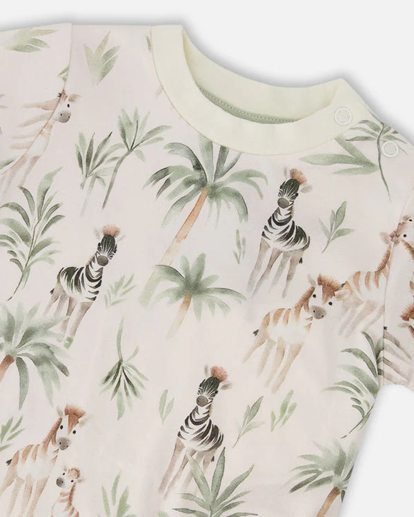 Deux Par Deux Baby Boy Tee Shirt And Pant Set   H30C14   Printed Zebra Jungle