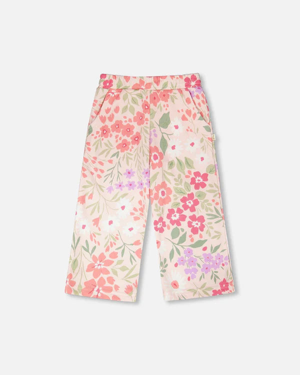 Deux Par Deux Baby Girl French Terry Pants   H30F20   Printed Pink Meadow