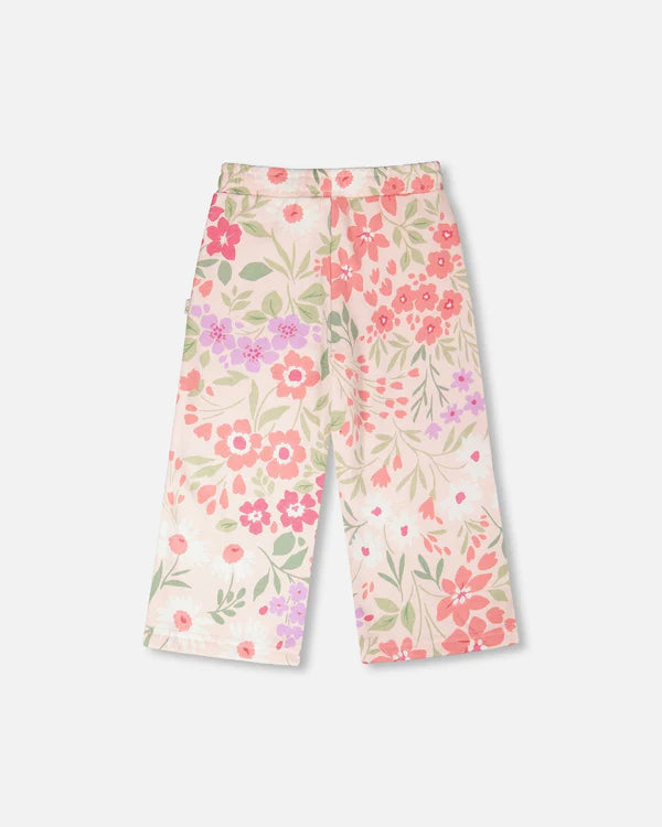 Deux Par Deux Baby Girl French Terry Pants   H30F20   Printed Pink Meadow
