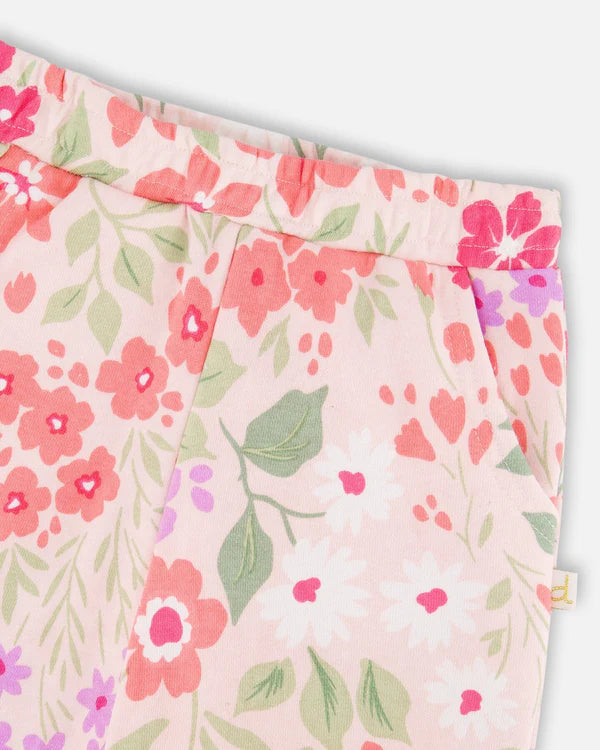 Deux Par Deux Baby Girl French Terry Pants   H30F20   Printed Pink Meadow